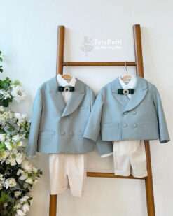 bộ vest bé trai xanh