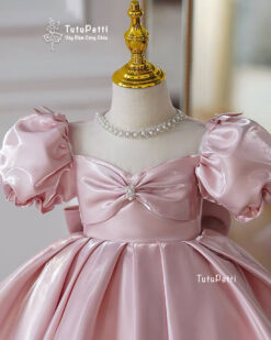 đầm dự tiệc màu hồng pastel kết ngọc trai 01