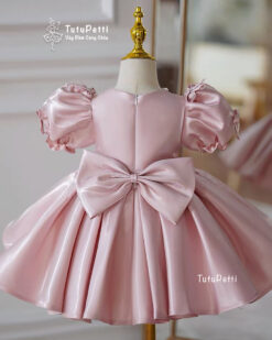 đầm dự tiệc màu hồng pastel kết ngọc trai 01