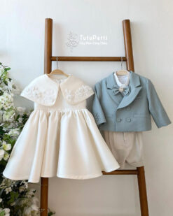 bộ vest bé trai xanh