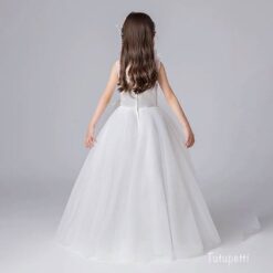 Đầm Công Chúa Dự Tiệc Màu Trắng Form Dài Đính Nơ Sang Trọng