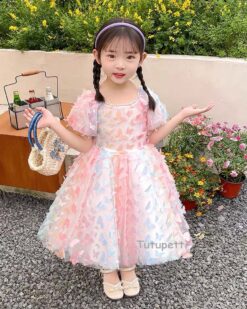 Đầm Tiểu Thư Hoa Bướm Hồng
