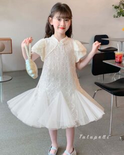 Đầm Tiểu Thư Sườn Xám Cách Điệu Xinh Xắn Cho Bé