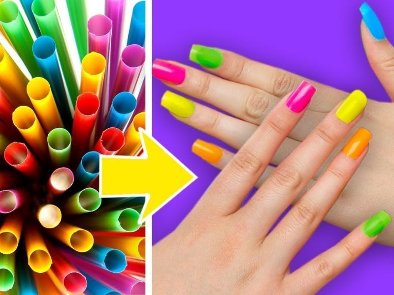 Làm móng tay giả bằng ống hút