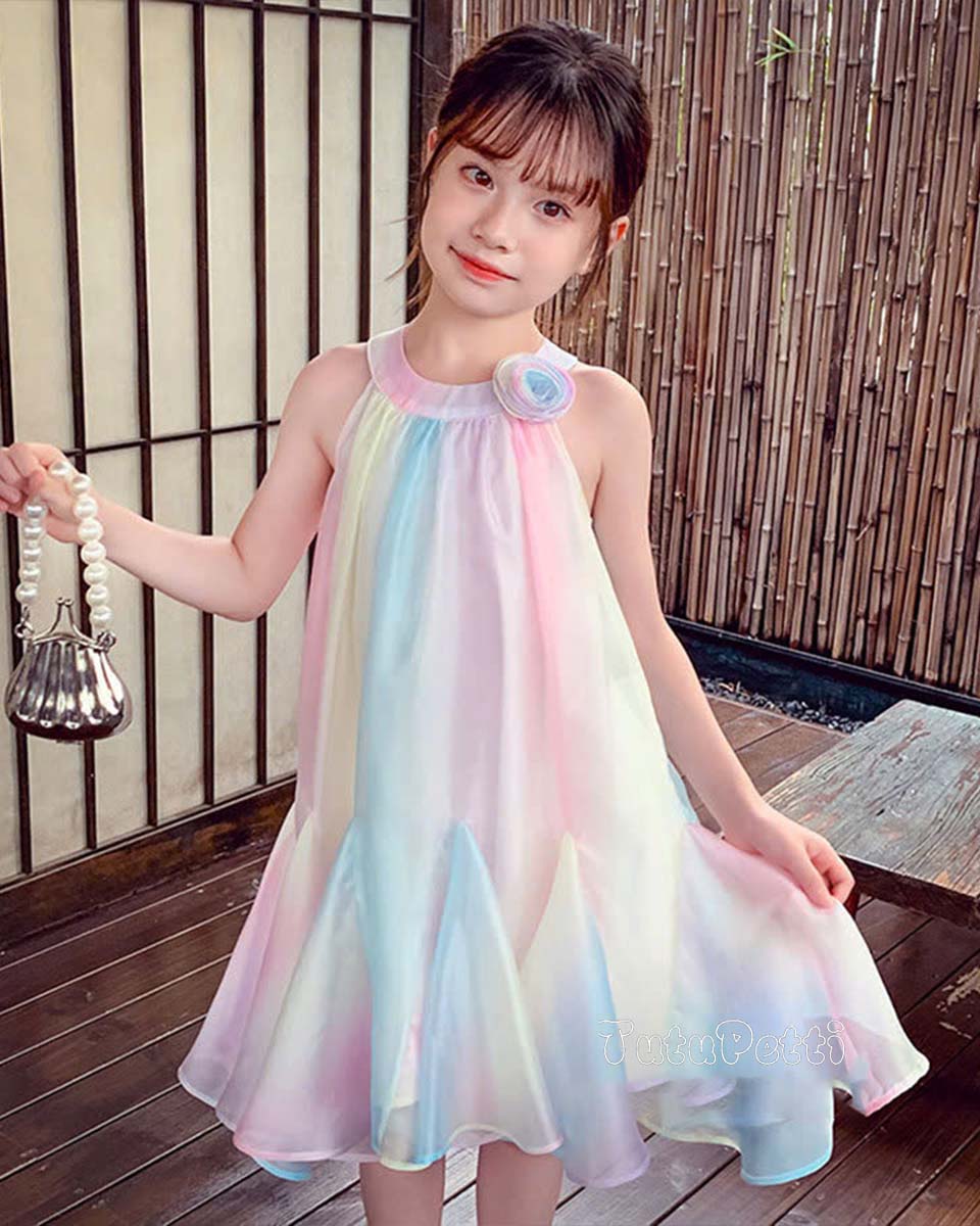 Đầm Yếm Tiểu Thư Cầu Vồng 7 Đầm Suông Nơ Hồng Đen
