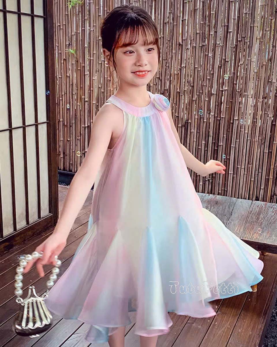 Đầm Yếm Tiểu Thư Cầu Vồng 5 Đầm Suông Nơ Hồng Đen