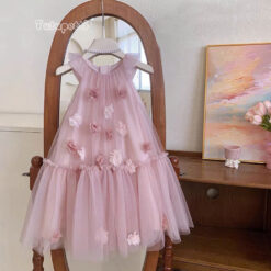 Đầm Tiểu Thư Đính Hoa Suông Hồng