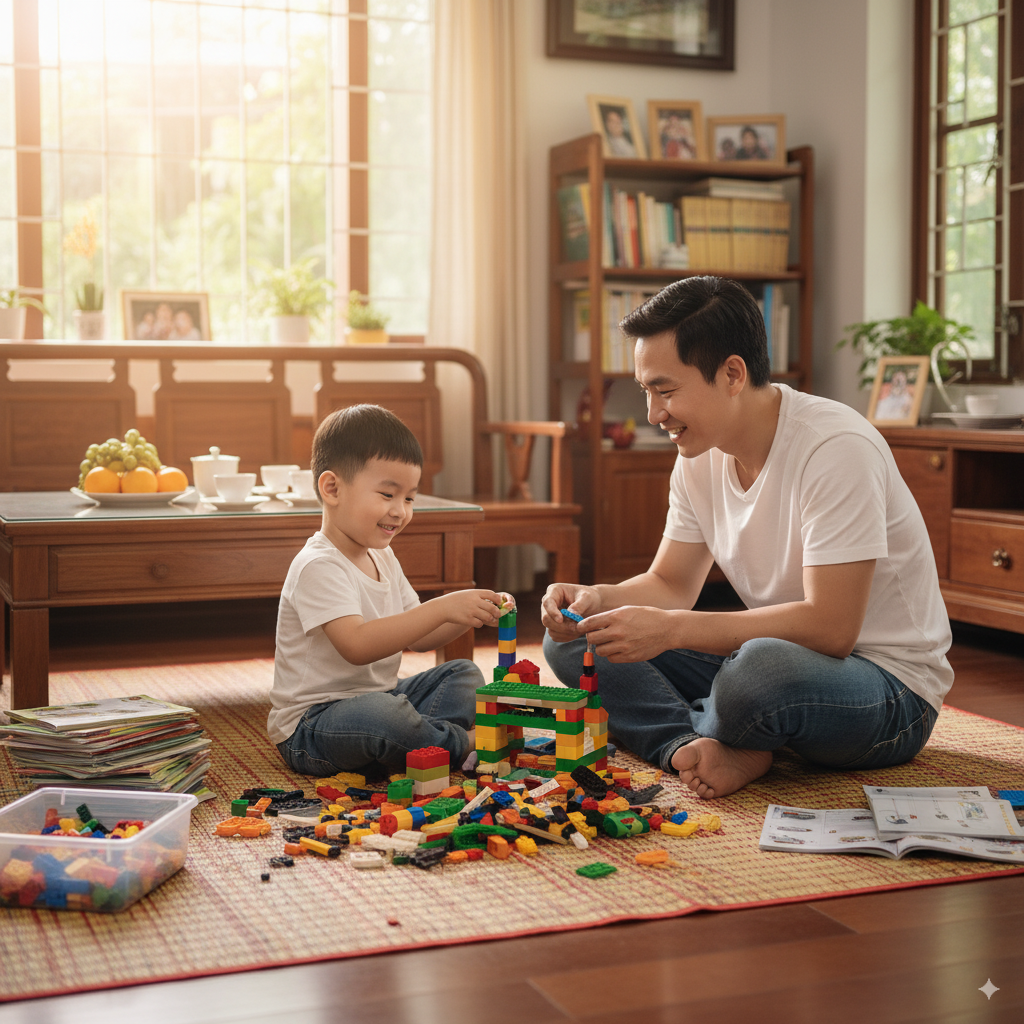 : Bé 5 tuổi cùng bố chơi lego, học kỹ năng hợp tác và teamwork