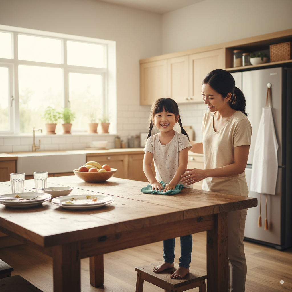 Cho con tham gia việc nhà để tiêu hao năng lượng